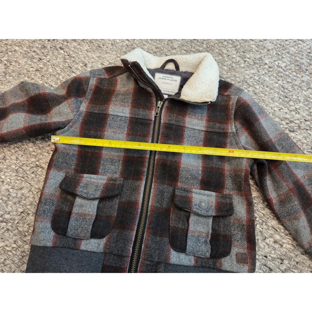 Janie and Jack Bomber Jacket Sherpa Collar Zip Up Flannel Plaid Boys 3-4